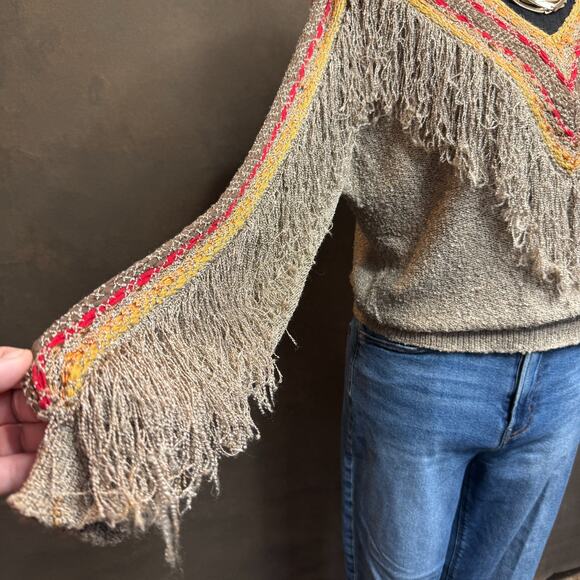 Vintage French Rags Hand Loomed Sweater Fringe Boho Western Style Rayon Size 2 - Picture 2 of 8